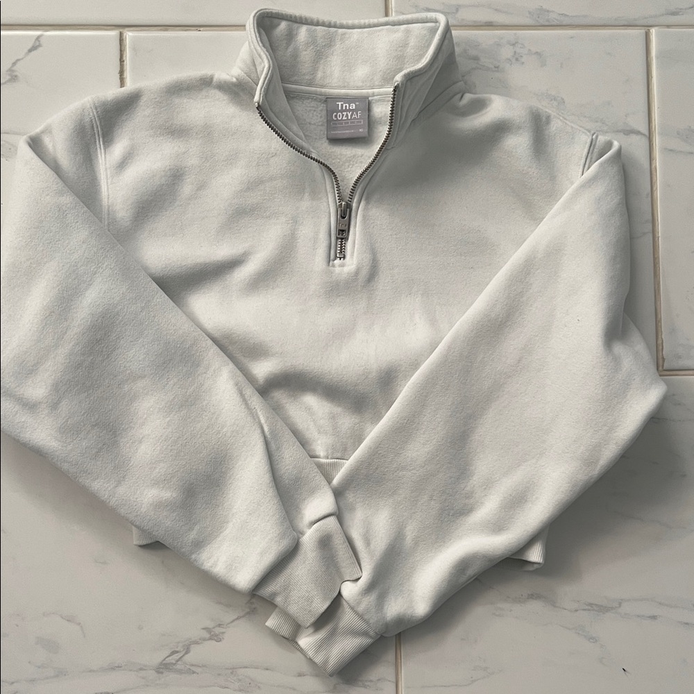 TNA Women's White Zip-Up Sweater
